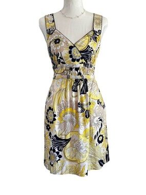 Ann Taylor Yellow Black & Cream Floral Sleeveless Mini Dress